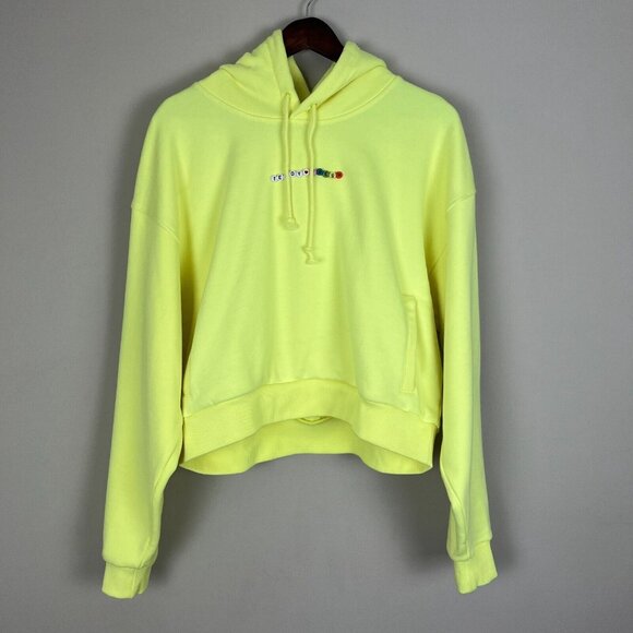 Teddy Fresh‎ Hoodie Womens XL Highlighter Neon Yellow Cropped 100% Cotton Beaded - Picture 15 of 15